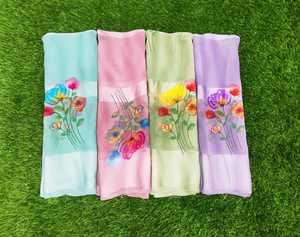 Georgette satén Patta Sari Impresión digital Sari 6 Meter corte - Product Image 3