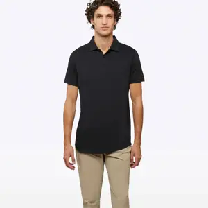 Men Premium Curved Hem Polo Shirts Soft Cotton Blend, Slim Fit Design Available in Multiple Colors for Casual and Business Wear