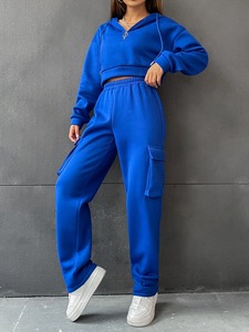 Custom Logo Women Streetwear Half <b>Zip</b> Hoodie & Sweatpants Set Casual <b>Jogger</b> Tracksuit OEM Wholesale Athleisure Suit - Product Image 5