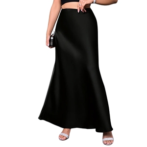 Falda larga de satén elegante en color sólido con decoración fruncida Diseño de cola de pez de estilo suave e informal - Product Image 3