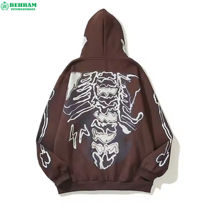 Full Zipper Hoodie High Quality Cotton Men's Patch Work Puff Print 3D Printing Fleece Blank Men's Full Zip Hoodies - Product Image 4