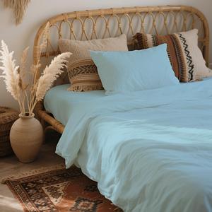 Màu xanh duy nhất được trang bị poly <span class=keywords><strong>cotton</strong></span> tấm ga trải giường 100x200cm gối 50x70cm đặt khách sạn bệnh viện nhắm mục tiêu tối ưu hóa cho công cụ tìm kiếm - Product Image 3