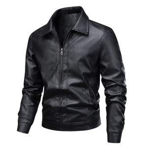 Nouveauté Veste Slim Fit en PU à col montant pour hommes avec fermeture à glissière diagonale Veste en cuir à la mode en toile pour motocyclistes - Product Image 3