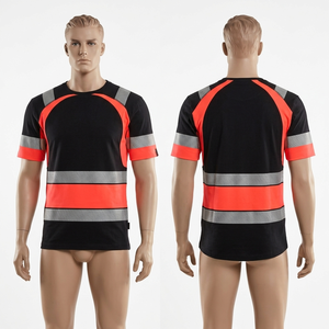 180 GSM <b>Polyester</b> Spandex Safety Work <b>Tshirt</b> Black Orange Reflective Panel Custom Sublimation Logo - Product Image 1