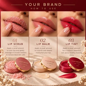 ELAN KIMYA OEM - Set de Regalo de Lujo para el Cuidado de Labios en 3 Pasos con Exfoliante Labial, Bálsamo Labial Hidratante y Tinte Labial 33ml - Product Image 4