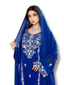 Conjunto de 2 Piezas de Lujo al por Mayor para Mujeres Musulmanas, Vestido Modesto, Sencillo, de Chifón Sólido con Cuentas, Largo hasta el Suelo, Estilo A-Line, para Fiesta o Boda, Adornado - Product Image 4