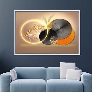 Cuadro de Ciervo Dorado: Arte Abstracto Moderno para Decoración Elegante de Sala de Estar, 1 Pieza: Marco Blanco - Product Image 1