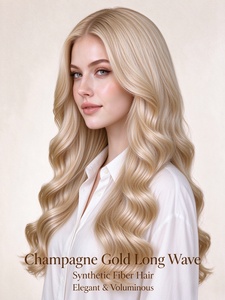 Champagne Gold Long Wave Synthetic Fiber <b>Wig</b> Soft Shiny Voluminous Piece for Daily Wear - Product Image 2