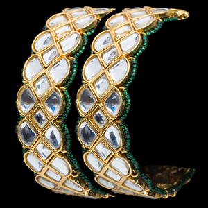 Fashion Classic Brass Zircon Islamic Women's Custom Green & <b>Gold</b> Color Wedding Bangles - Product Image 4