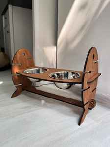 Muebles modernos de madera y metal de estilo industrial con marco rústico, cuencos y comederos para mascotas - Product Image 2