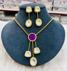 Ensemble de collier Moissanite Polki avec doublet Stone pour femmes, idéal pour la fête, ensemble de collier minimal de luxe, dernier design simple - Product Image 1