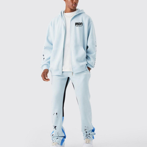 Ensemble de pantalons de survêtement à capuche avec logo personnalisé du fabricant pull-over à capuche brodé de couleurs contrastées survêtement de gymnastique pour hommes streetwear d'hiver - Product Image 1