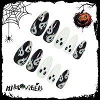 HYC-DJ-785 Faux ongles à presser 3D fantôme Halloween, réutilisables, couvrance totale, pointes brillantes, 24 pièces