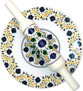 Brown Wooden Chakla Belan <b>Set</b> with Floral Print-Eco-Friendly <b>Microwave</b> Safe Rolling Pins & Pastry Boards - Product Image 1