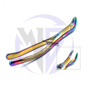 Productos Quirúrgicos Más Vendidos de la Empresa Wenquar # Fórceps de Extracción de Molares Inferiores Cowhorn 23, Recubiertos de Titanio Arcoíris, Herramienta Dental Manual - Product Image 3