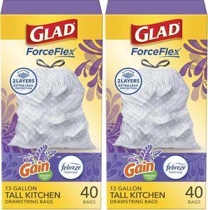 ถุงขยะ Glad Trash Bags, ForceFlex Tall Drawstring Garbage Bags, ขนาด 13 แกลลอน สีขาว สำหรับถังขยะในครัวทรงสูง, Mediterranean - Product Image 3