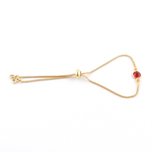 สร้อยข้อมือควอทซ์และ CZ ทรงกลมสีแดงแบบเรียบง่ายพร้อมกล่องชุบทองสร้อยข้อมือแบบปรับได้สำหรับผู้หญิง - Product Image 5
