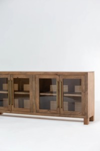 Aparador Moderno Premium Hecho a Mano de Madera de Mango Maciza de 4 Puertas con Puertas de Vidrio para Comedor, Sala de Estar, Cocina - Product Image 4