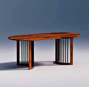 Table à manger minimaliste moderne en bois massif avec pieds verticaux en fer noir pour restaurant parc hôtel salon maison bar - Product Image 5