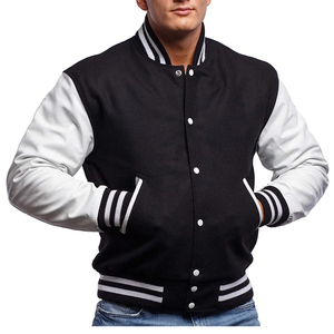 Diseño casual en blanco y negro con color personalizado y mangas de cuero con logotipo Letterman Varsity Jacket para unisex - Product Image 2