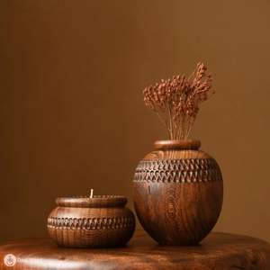 Portavelas cilíndrico de madera pulida hecho a mano, decoración para el hogar, Navidad, cumpleaños, San Valentín, Rani Industries RI263, 1 color - Product Image 4