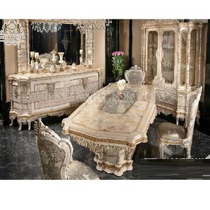 Comedor francés Blanco Dorado Brillante Muebles Diseño italiano Comedor Muebles Estilo clásico indio Hoja de oro Comedor Se - Product Image 1