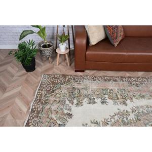 5.9x9 ft Vintage Rug, Turkish Large Rug, <b>Brown</b> White Floral <b>Wool</b> Rug - Product Image 2