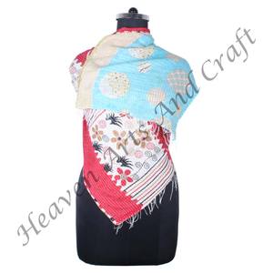 SC1038 Vintage Kantha Work Cotton Handmade <b>Scarf</b> Trendy Design Girls Allover Hand Stitched Plain Style <b>Long</b> Length - Product Image 3