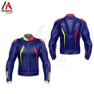 ชุดกีฬาแข่งรถหนัง PU คุณภาพดีดีไซน์ใหม่แจ็กเก็ตมอเตอร์ไซค์สีฟ้ากันลมโดย Hamza - Product Image 3