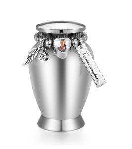 Coeur d'argent ph urnes personnalisées pour les cendres humaines urnes souvenir avec breloque en croix urnes de crémation pour les cendres en acier inoxydable taille personnalisée - Product Image 1