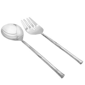 Ensemble de couverts à salade argentés 2 pièces en acier inoxydable durable avec manche en bois pour la maison et les hôtels de table - Product Image 5