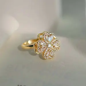 2023 Nieuwe Aankomst Angstring Elegante Geluksgeschenken 2022 Zirkoon Vrouwen Ringen Goud Verzilverde Bloem Ring Voor Vrouwen