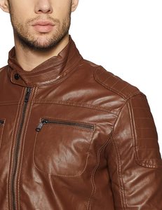 Otoño Invierno hombres Stand Jacquard bordado manga larga PU cuero béisbol motocicleta chaqueta con piel de vaca chaqueta para hombres - Product Image 3