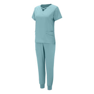 Logotipo personalizado Hospital Enfermera Unisex Scrubs Sets Transpirable Clínica de belleza Dental Uniforme Elasticidad Pantalones rectos Spandex Fleece - Product Image 6