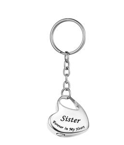 <b>Sister</b> Metal Family in Heart Stainless Steel Memorial Keepsake Urn Keychain for Ashes Cremation Jewelry Custom Size - Product Image 3