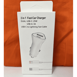 ที่ชาร์จในรถยนต์แบบ 2-in-1 ชาร์จเร็ว พร้อมพอร์ต USB C-25W และ USB A-3A สำหรับสาย Lightning  อะแดปเตอร์จุดบุหรี่ 12-24V - Product Image 1
