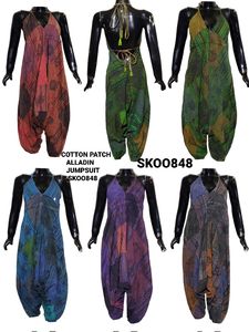 Combinaison bohème en coton uni à taille haute vintage Aladdin pour femmes, combinaison harem respirante, coupe régulière, style hippie, vêtements de yoga pour festival - Product Image 6