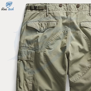 Custom Men's High Elastic Waist Breathable Woven <b>Cargo</b> <b>Shorts</b> Cotton Polyester Blend <b>Lightweight</b> Vintage Style - Product Image 4