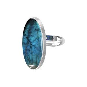 Bague de fiançailles en argent sterling 925, sertie de labradorite, forme trillion, ovale, poire, style classique, cadeau d'énergie positive - Product Image 3