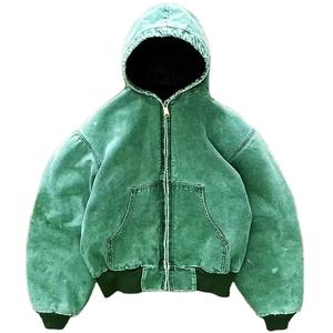 Qualité personnalisée Vintage surdimensionné en détresse sweat cordon acide lavé à capuche à capuche fermeture éclair Denim soleil délavé veste à capuche - Product Image 1