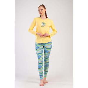 Conjunto de pijama de licra para mujer con cuello redondo, mangas largas y puños ovalados - SARI - SARI - Product Image 1