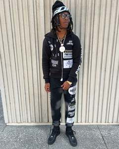 ชุดเสื้อครอปปักลายสำหรับผู้ชายกางเกงสเวตเตอร์มีฮู้ดโอเวอร์ไซส์สไตล์สตรีทแวร์ออกแบบได้ตามต้องการ - Product Image 1