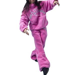 Survêtement unisexe avec logo brodé sur mesure en polaire surdimensionné 100% coton Jogger pantalon de survêtement évasé et ensemble à capuche pour hommes - Product Image 3