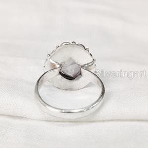 Joyería de piedra en bruto, anillo para mujer, piedra preciosa de cuarzo rosa crudo Natural, piedra natal de abril, anillo bohemio, joyería, anillo de Plata de Ley 925 - Product Image 5