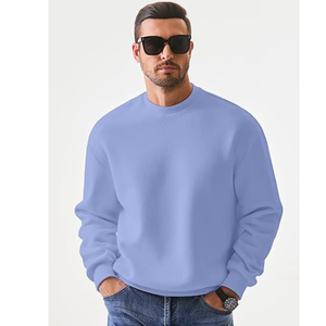 Sweat-shirt ample à col rond de couleur unie et à manches longues pour homme, personnalisé directement des pulls en tissu imprimé d'usine - Product Image 3