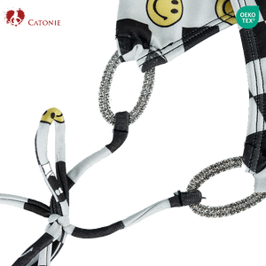 Traje de Baño para Mujer, Diseño de Cara Sonriente, Cuadros Blancos y Negros, Conjunto de Dos Piezas, Bikini - Product Image 5