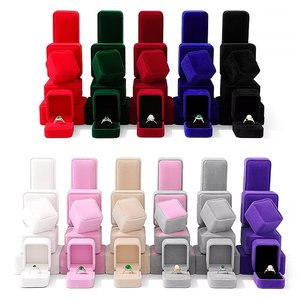 Velvet Jewelry <b>Box</b> Rectangle Lid Closure Elegant Plain Style for Jewellery <b>Storage</b> in Pink White <b>Beige</b> Colors - Product Image 2