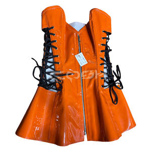 Corset en PVC orange brillant avec armatures en acier, fermeture éclair avant et lacets latéraux ajustables - Product Image 1