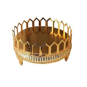 Bandeja de servicio redonda con espejo de vidrio dorado de Metal, adornos creativos, bandejas de joyería dorada, utensilios de cocina, bandejas de servicio usadas - Product Image 1