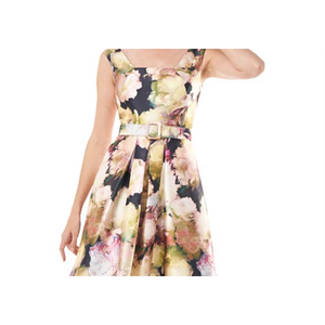 เดรสลายดอกไม้ Kay Unger Perry รุ่นมิดิ ไซส์ 4 สีมาริโกลด์ สไตล์วินเทจหรูหรา ทรงเอ็มไพร์ ระบายอากาศได้ดี ดีไซน์เรียบร้อย แต่งระบาย เหมาะสำหรับใส่กลางวัน มีไซส์ XS ถึง XL - Product Image 2